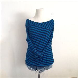 Anthropologie knit blue striped shirt L